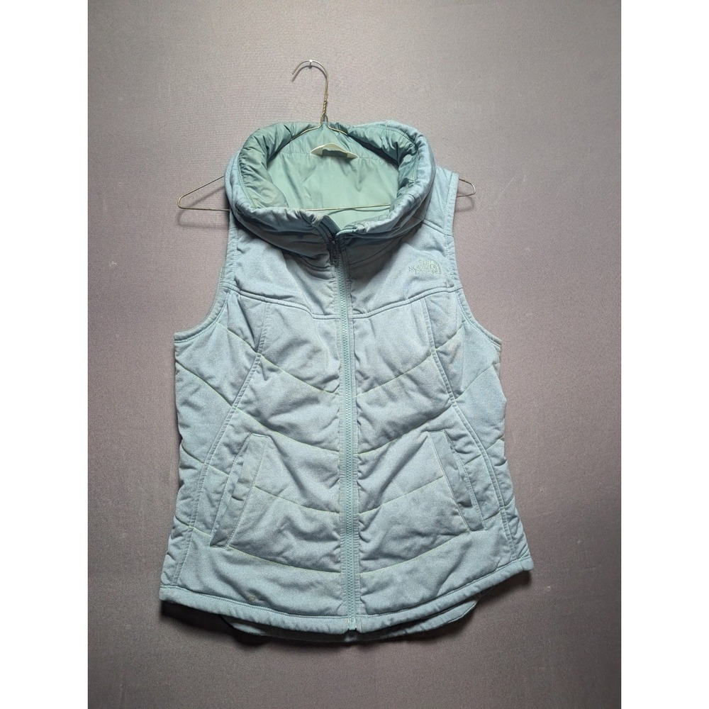 The North Face Pseudio Puffer Vest Womens Small Blue Oversized Funnel Collar